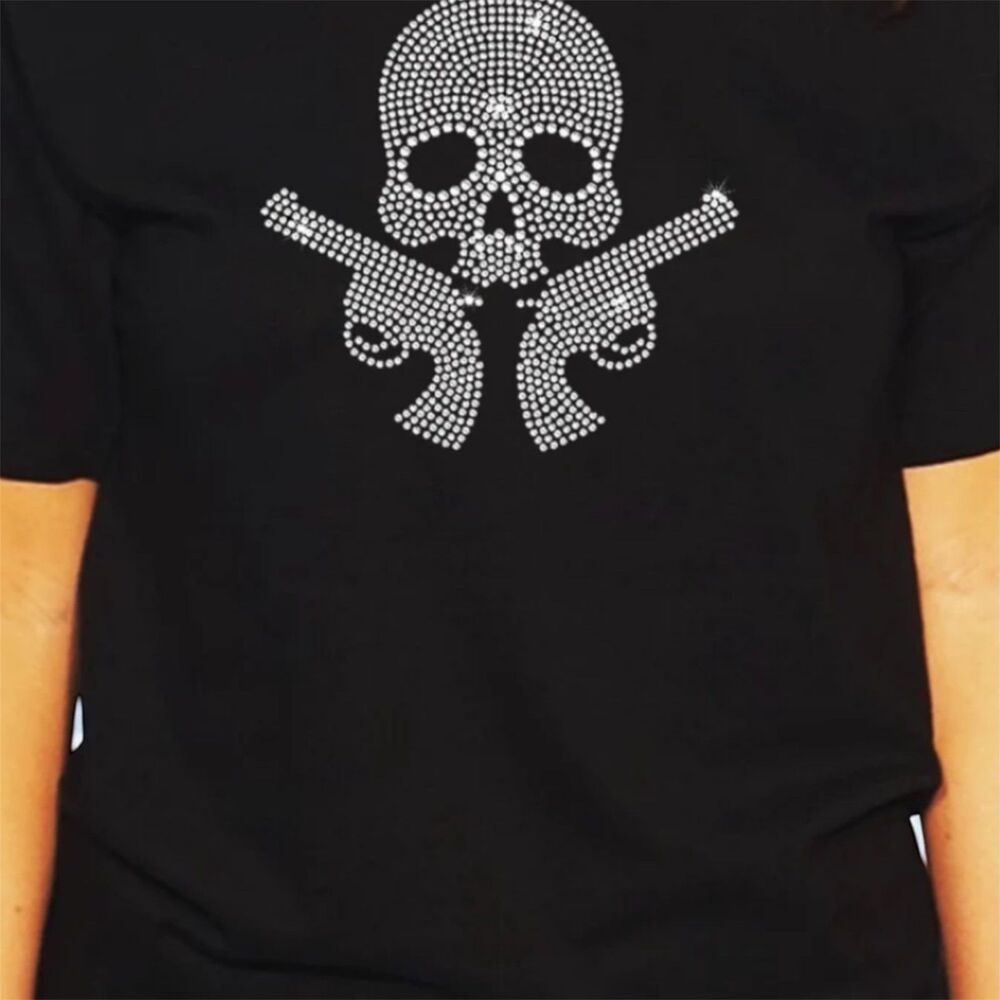 Rhinestone T-shirt Unixex adults size 2XL black USA Excellent condition L30